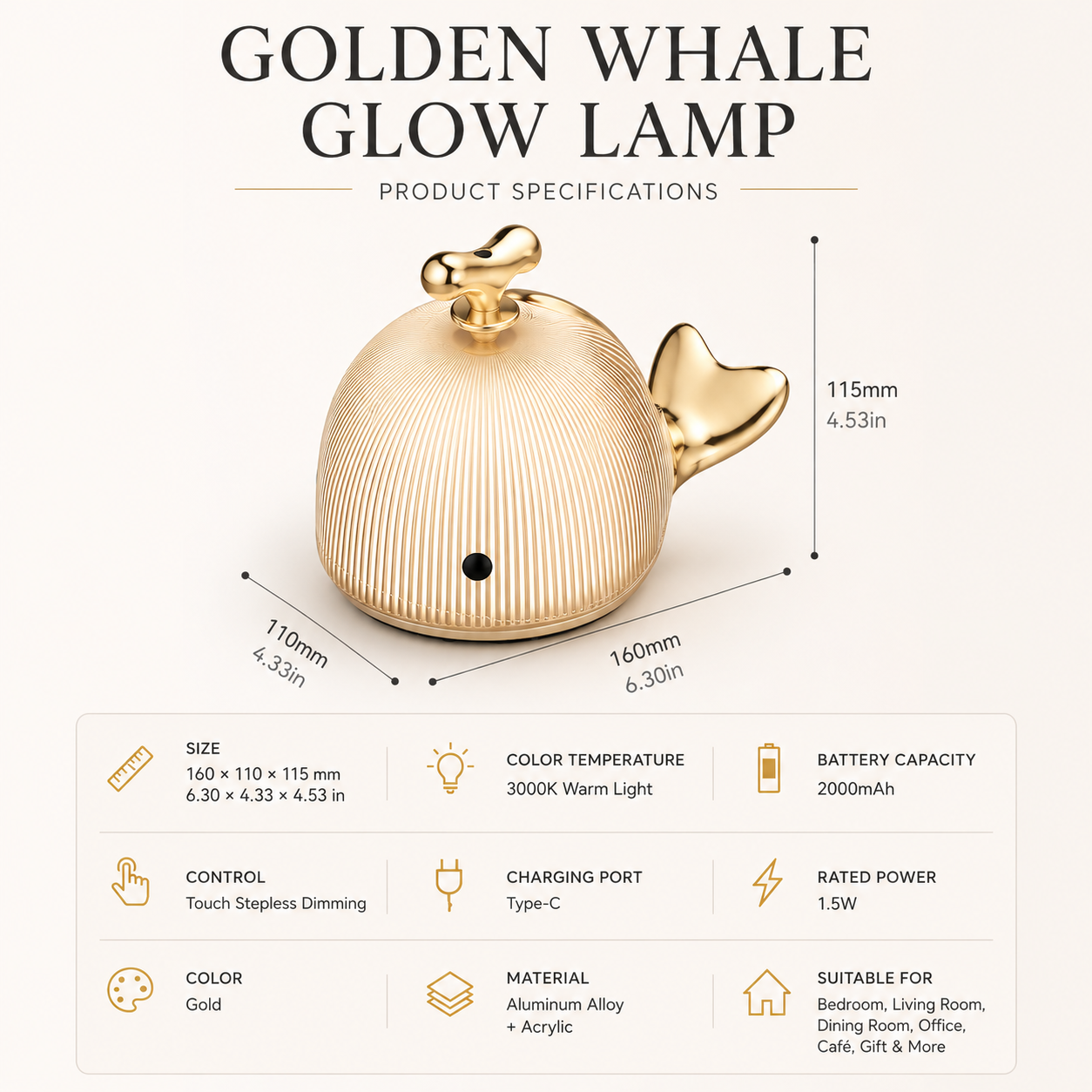 Golden Whale Glow Lamp